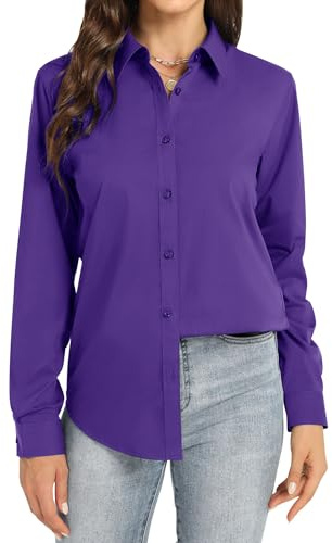 J.VER Women's Long Sleeve Stretch Dress Shirt Fitted Work Ladies Blouse | Cotton Non Iron, Formal Business Casual Smart, Plain Tops for Office Executive Workwear, Button Down Shirts, Fashion Clothes