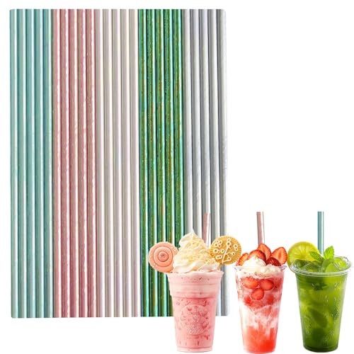 Strohhalme Papier Regenbogen,Papierstrohhalme Einweg 100 stück Trinkhalme Biologisch Abbaubare Cocktail Strohhalme 20cm Drinking Straws für Geburtstag,Hochzeit,Weihnachten, Babyparty,Feier und Party