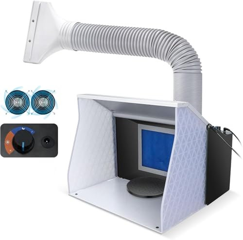 WOOLUCK® Airbrush Absauganlage, Lackierkabine mit 4 LED Beleuchtung, 5,2 m³/min, Drehregler und Doppellüfter, für Airbrush Modellbau und Lackierarbeiten