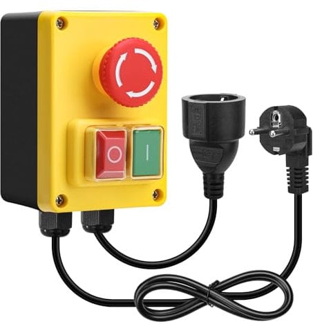 Interrupteur monophasé 220 V, interrupteur de sécurité briidea avec grand bouton d'arrêt d'urgence rouge pour éteindre rapidement les tables de fraisage et autres appareils électriques