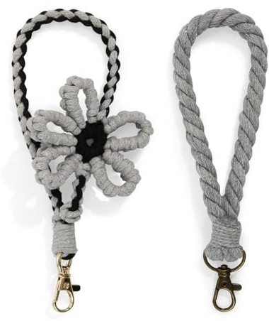 Vivikivi 2 Stück Schlüsselanhänger Makramee für Frauen Mädchen Handgefertigtes Schlüsselanhänger Armband Wristlet Keychain Cute Flower Wrist Lanyard für Schlüssel