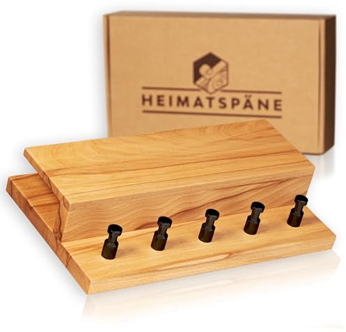 Heimatspäne Schlüsselbrett Holz mit Ablage - massive Kernbuche, hochwertige schwarze Edelstahlhaken, Schlüsselboard modern im Industrial Style inkl. Montagezubehör