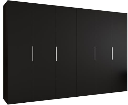 MEBLE KRYSPOL - Kleiderschrank - Drehtürenschrank - Schrank 300x202x52cm - Moderner Garderobenschrank Schlafzimmer, Flur, Jugendzimmer - Farbe Schwarz, Griff Kaschmir - Marbella 1 300