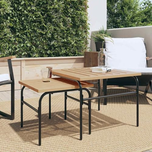 SDWEHO7 2er-Set Garten Satztische Beistelltisch Gartentisch Balkontisch Klein Outdoor Tisch Gartenmöbel Braun und Schwarz Stahl