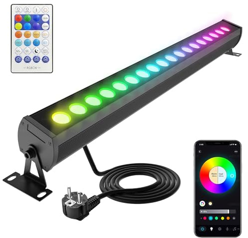 Yotivki RGB LED Spotlight, 90 W RGB Wallwasher with Remote Control and Bluetooth App, 16 Million Colour 12 Modes, IP66 Waterproof, Dimmable, Party Light, Light Bar for Bar, Disco Celebrations