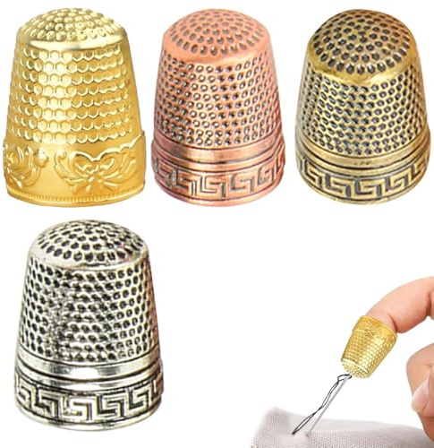 Sewing Thimble Set – 4-Piece Metal Thimbles for Hand Sewing and Quilting