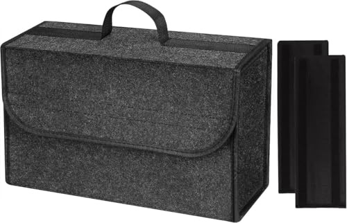 Car Boot Organiser Bag Anti Slip Foldable, Car Boot Tidy for Tools Breakdown Emergency Travel Tidy Van Caravan - Dark Grey Carpet Material - Suitable for All Vehicles (40x15x25cm-2PCS-Upgraded)