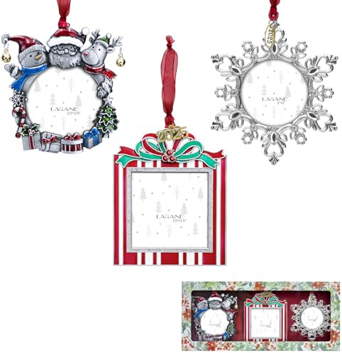 Laraine Weihnachtsbaumschmuck - 3-teiliges dekoratives hängendes 2025 Feiertags-Andenken-Geschenk-Anhänger mit 5,1 cm Fotorahmeneinsatz für Bild von Haustier (3-teiliges Geschenkset (2025))