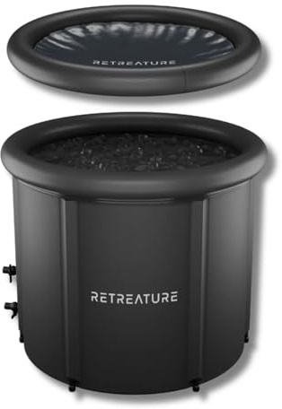 RETREATURE® Eisbad [PolarPlunge] Eistonne (300L) mit wetterfester Abdeckung & robuster Isolierung – Eisfass zur Kryotherapie, Regeneration & Muskel Erholung – faltbarer Cold Tub (PolarPlunge Basic)