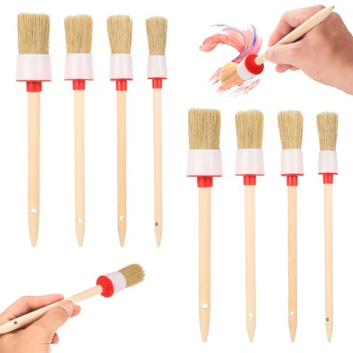 8 STK Borstenpinsel Set, Rundpinsel Pinselset Malerbedarf, Profi Pinsel Set, Malerpinsel mit Holzgriff, Lasurpinsel, Lackpinsel für Lacke zum Malen von Wand Decke Möbel Streichen DIY, 3,5/3/2,5/2 cm