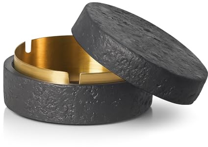 Jinfanshurich Dekorative Tisch Aufbewahrungsbox mit Deckel aus Zement & Edelstahl, Geruchsdicht, Windfest, Für Innen & Außen (Schwarz, Gold)