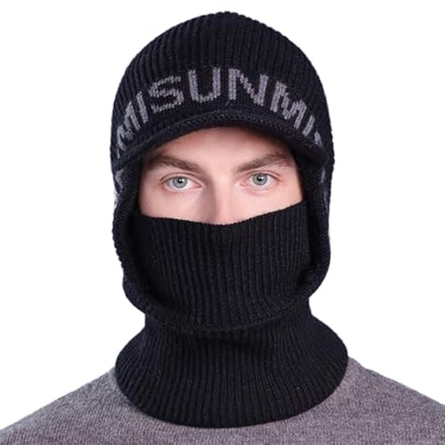Skandinavische Wintermütze mit Visier und Ohrenklappen, Warmes Fleecefutter, Balaclava für Radfahren, Snowboarden, Skifahren, Motorradfahren Winddicht, Gesichtshaube für Herren/Damen (Schwarz)