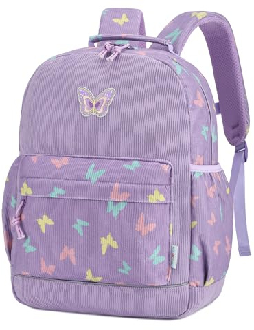 VASCHY Kinder Rucksack Cord für Mädchen 3-6 Jahre, Kinderrucksack Schulranzen Leicht Wanderrucksack Schulrucksack mit Brustgurt für Kindergarten,Kita,Reisen,Alltag,Lila Schmetterling
