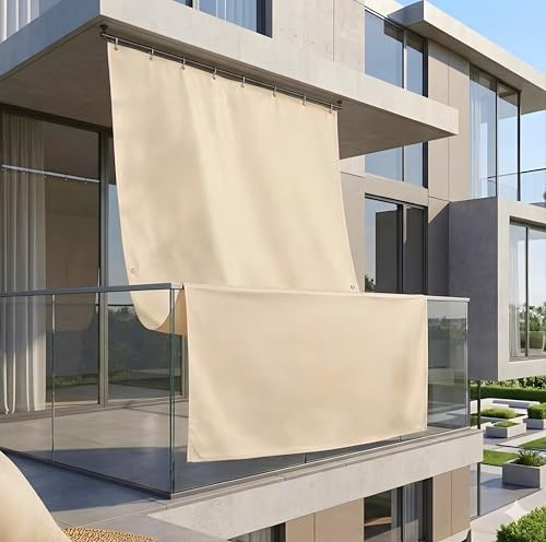 Tenda Da Sole a Caduta Verticale Per Esterno Balcone Con Anelli Impermeabile Ombreggiante Anti Uv Tinta Unita 150x300 200x300 300x300 (Beige, 290x290 cm)