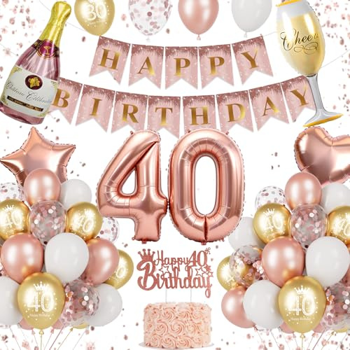 40th Birthday Decoration, Rose Gold 40th Birthday Decorations for Women, 40th Birthday Balloons, 40th Party Supplies