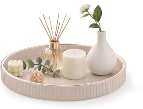 Swylexn Round Decorative Tray for Coffee Table, 30×30×3cm Tea Serving Tray, Display Perfume Tray, Candle Trays for Living Room, Dressing Table Decor, Serving Platters for Parties Food, Fruit Holder