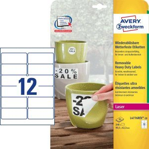 Avery Zweckform Etiketten 99,1x42,3mm wetterfest ablösbar Laser/Copy Polyesterfolie VE=240 Stück