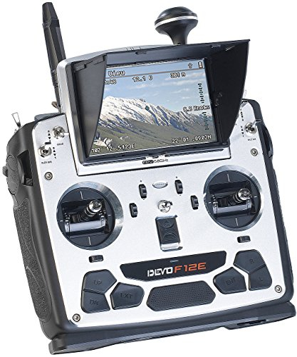 Simulus Zubehör zu Fernsteuerung Drohne: Profi FPV Funk-Fernsteuerung DEVO F12E 5,8 GHz (Drohne mit Kamera und GPS, mit Kamera-Live-Übertragung, RC)