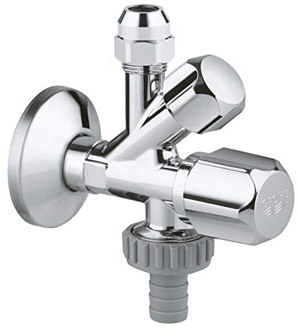 GROHE Original WAS | Sicherungstechnik - Kombi-Eckventil | mit selbstdichtendem Anschlussgewinde, Wandanschluss 3/8 Zoll, Abgang 3/8 Zoll. Abgang 3/4 Zoll mit Schlauchanschluss | 22034000