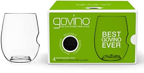 GOVINO Stemless Plastic Wine Glasses Gift Set of 4, 12oz/375ml | Unbreakable Reusable Tumbler Drinking Glasses Wine Gifts for Red White Wine Lovers