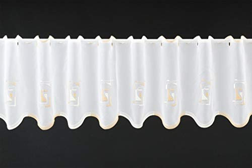 Gerster Scheibengardine grafischer Stickerei 30 cm hoch weiß Creme beige - Wunschbreite frei wählbar durch gekaufte Menge in 32,5 cm Schritten - Meterware