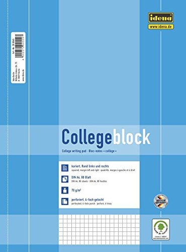 Idena COLLEGEBLOCK A4 2 Rand 4 Loch gelocht kariert