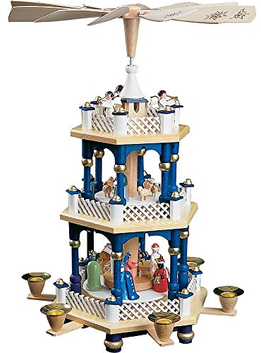 Richard Glässer Pyramide Christi Geburt 2-stöckig, Weihnachtspyramide blau, 16727