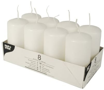 PAPSTAR 8 Stumpenkerzen Ø 50 mm · 100 mm Weiss Weihnachten