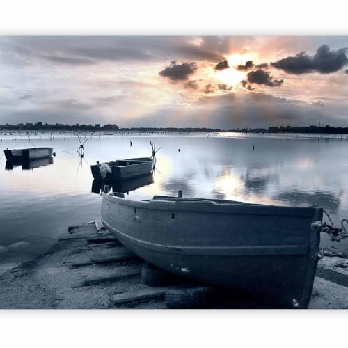 murando - Papier peint panoramique moderne 250x193 cm - Revêtement mural décoration pour chambre salon cuisine - Design unique et moderne - Gris - Lac paysage bateaux paysage l'eau 100403-227