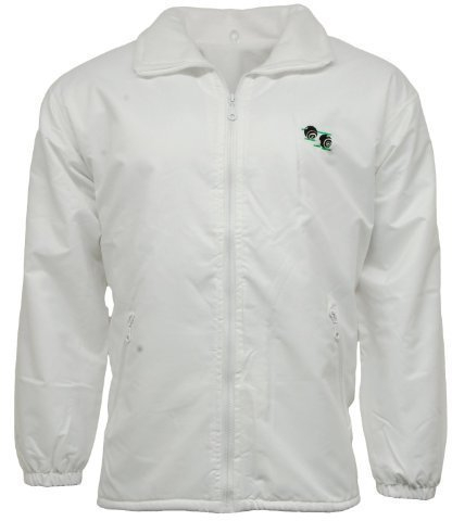 Stormway Unisex to Fit Lawn Bowls Bowlswear Bowling Bowls Waterproof & Windproof Fleece Lined Jacket with Bowls Logo with Detachable Hood (XXL) White