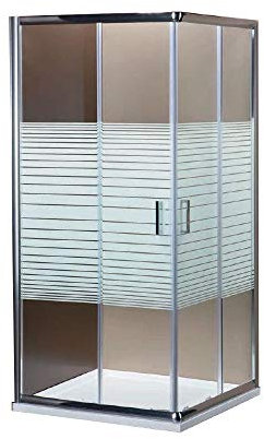 Box ducha 80 x 80 cm angular marco ponsi Serie Gold de cristal serigrafiada con puertas correderas