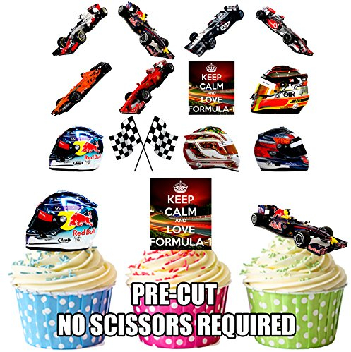 AK Giftshop PRE-CUT Formula 1 Party Pack - Edible Cupcake Toppers/Cake Decorations (Pack of 36)