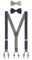 WANYING Herren Y-Form 6 Clips 3,5cm*120 Hosenträger & 2 Fliegen 3 in 1 Set Gentleman Klassisch - Gestreift Dunkelblau Grau