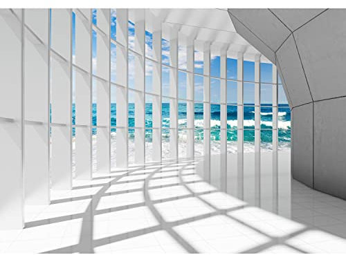 Runa Art Fototapeten 396 x 280 cm Strand Meer 3D - Vlies Wanddekoration Wohnzimmer Schlafzimmer - Deutsche Manufaktur - Blau Weiss 9194012c