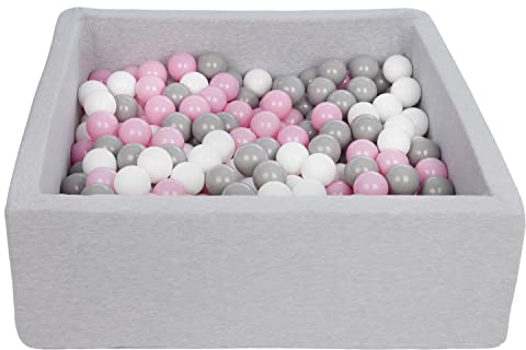 Velinda Bällebad Ballpool Kugelbad Bällchenbad Kinder-Pool mit 300 Bällen/90x90cm (Farbe der Bälle: weiß,rosa,grau)