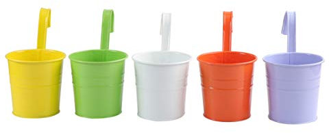 OUNONA Vasi da Fiori, 5 Pezzi di Metallo Ferro Appeso Secchio Vaso di Fiori, Balcone Garden Plant Planter (Colori Misti)