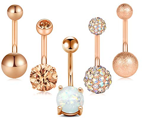 Crdifu 5stk Bauchnabelpiercing Barbell Set 14 Gauge aus 316L Chirurgenstahl Piercing Schmuck Silber Rosegold