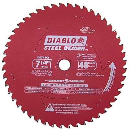 Diablo D0748CF STEEL DEMON 7 1/4 inch 48 Teeth Metal and Stainless Steel cutting Saw Blade CERMET II Carbide Up to 5X Longer Life