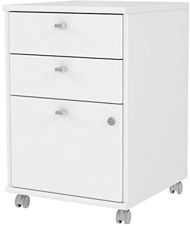 Forte NET106 Rollcontainer 40 50, Weißer Rollcontainer mit 2 Schubladen, 1 Tür, abschließbar, Rollcontainer Schreibtisch, Home Office, Holzwerkstoff, Weiß, 42,5 cm breit x 63,5 cm hoch x 45 cm tief