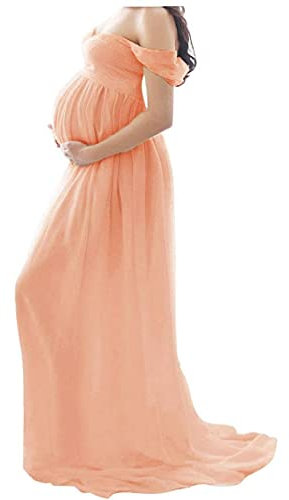 Yililay Vestito di maternità Signora Chiffon A Spalle Fotografia Maxi Abito Donne Incinte Trailing Abito Rosa M