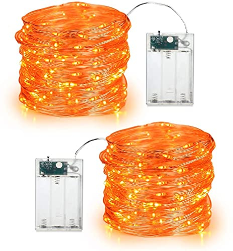 PhilzOps Herbst Deko Lichterkette, 2 Stück 6M 60 LED Orange Halloween Lichterketten Batterie Betrieb Innen Micro Silberdraht Sterne Beleuchtung für Zimmer Erntedankfest Party Weihnachtsfeier Flasche