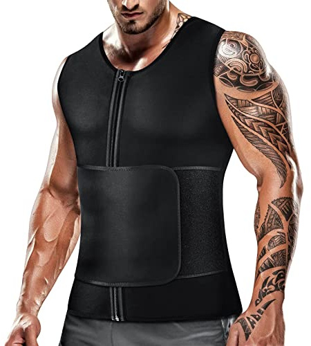 Cimkiz Mens Sweat Sauna Vest for Waist Trainer Zipper Neoprene Tank Top, Adjustable Sauna Workout Zipper Suit (Black, Medium)