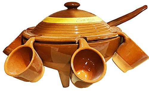 Tradineur - Juego de queimada de barro con tapa 6 tazas y cucharón, artesanía gallega tradicional, fabricado a mano, marrón, ideal para celebraciones, fiestas