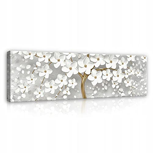Bilder Panorama Abstrakt Baum gold Blumen Modern Schlafzimmer Querformat Leinwandbilder Wandbild Kunstdruck Wandbilder Wand Bild auf Leinwand UV-Beständig Aufhängefertig (PP13589, O3 (145 x 45 cm))