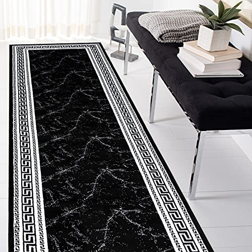 Modern GLOSS Teppich Läufer, stivoll, Rahmen, Griechisch schwarz / grau 70x250 cm