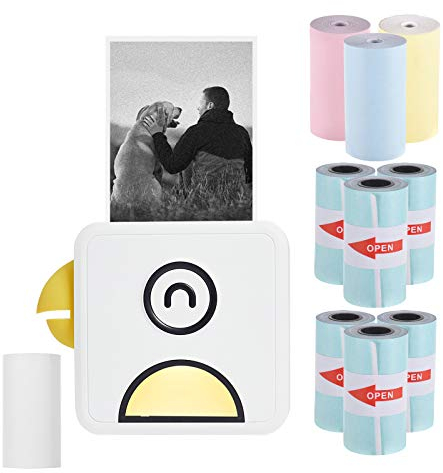 Bisofice L1 Mini Imprimante Photo Portable Mini Imprimante Thermique BT sans Fil pour Reçus Étiquette Autocollant avec 10 Rouleau de Papier Thermique Compatible avec Smartphone Android iOS, Jaune