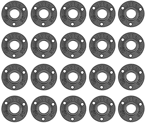 Niubid Paquete de 20 bridas de tubo de hierro fundido maleable de 3/4 pulgadas, bridas de tubería industriales para tuberías y accesorios negros roscados, estilo vintage industrial steampunk.
