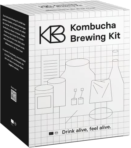 Kombucha Brewing Kit Bio, Kombucha Starter Set mit Bio-SCOBY Starterkultur und Kombucha Pilz, Gärgefäß, Bügelflasche, BioRohrohrzucker und Glasstrohhalm, handgefertigt, vegan, glutenfrei, laktosefrei