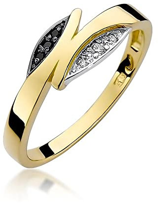Damen goldring aus Gelbgold für Damen mit 0,05 Karat Diamanten und schwarze Diamanten Ring 14 Karat Gold (585) Goldring mit Box Goldring für Fraue (Gelbgold, 60 (19.2))