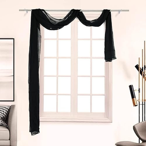 Devola Querbehang Freihanddeko aus transparentem Voile Heimdekoration Unifarbig Gardinen Schals Moderne Einfachheit Fertiggardine BxH 135x400cm Schwarz 1 Stück